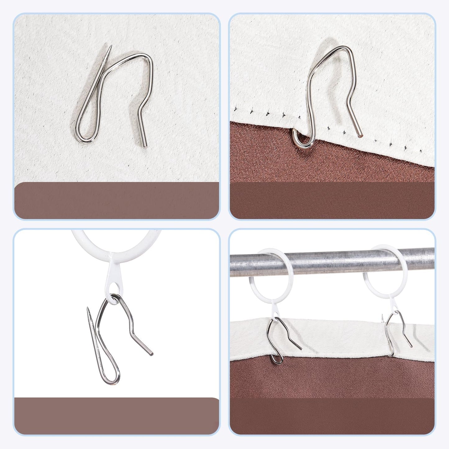 100 Ganchos Metal 1.2" para Cortinas Puerta Plateado
