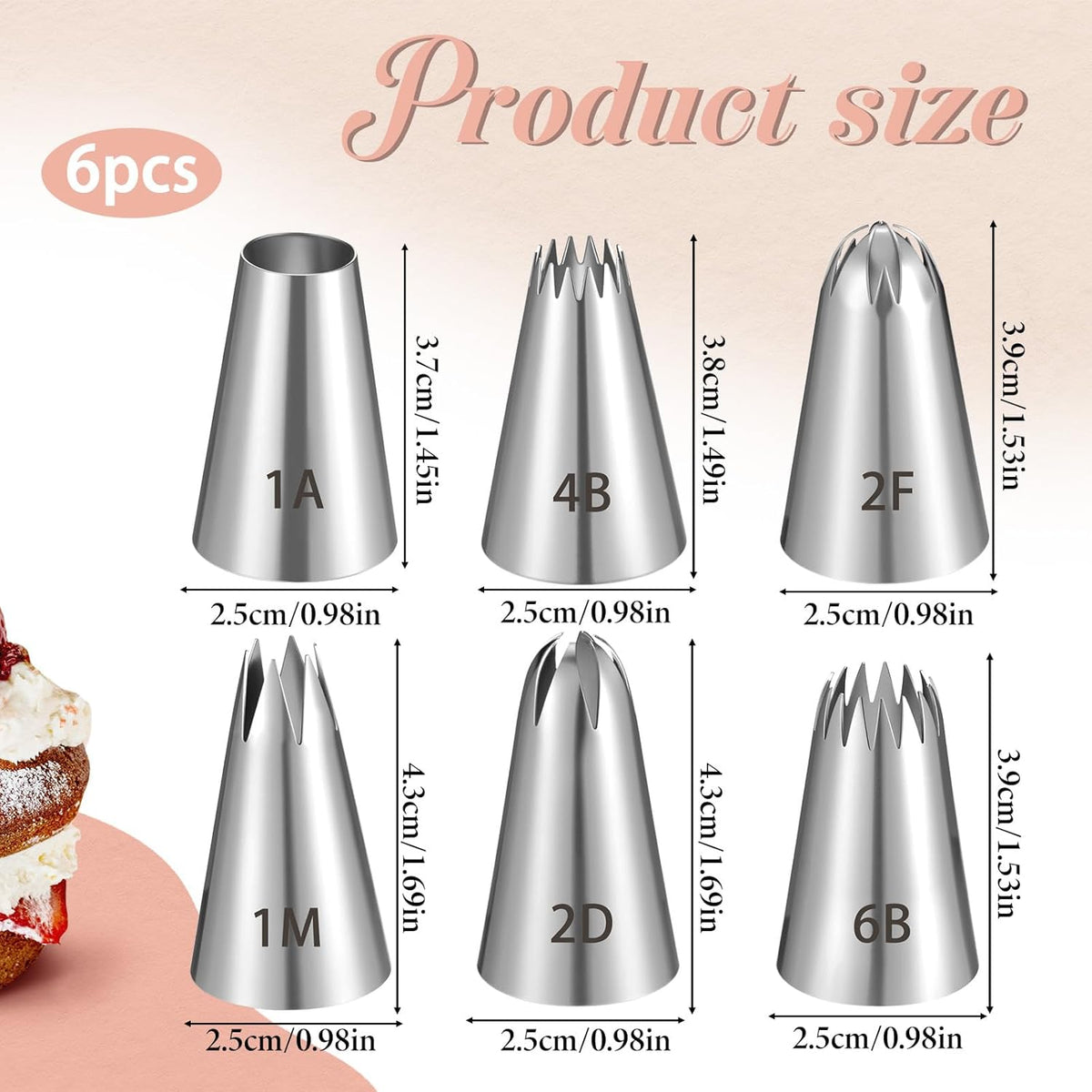6 Pzas Puntas Tubo Acero Inox para Glaseado Pasteles