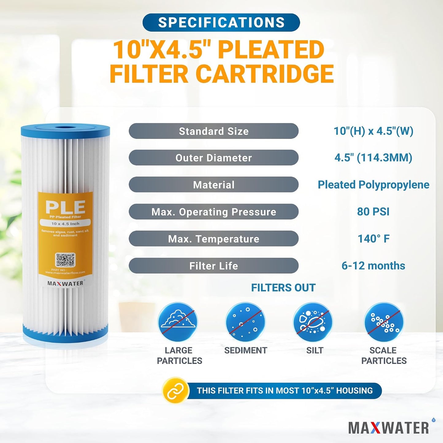 Filtro agua sedimento 50mic 10x4.5 cartucho repuesto bb 10pulg