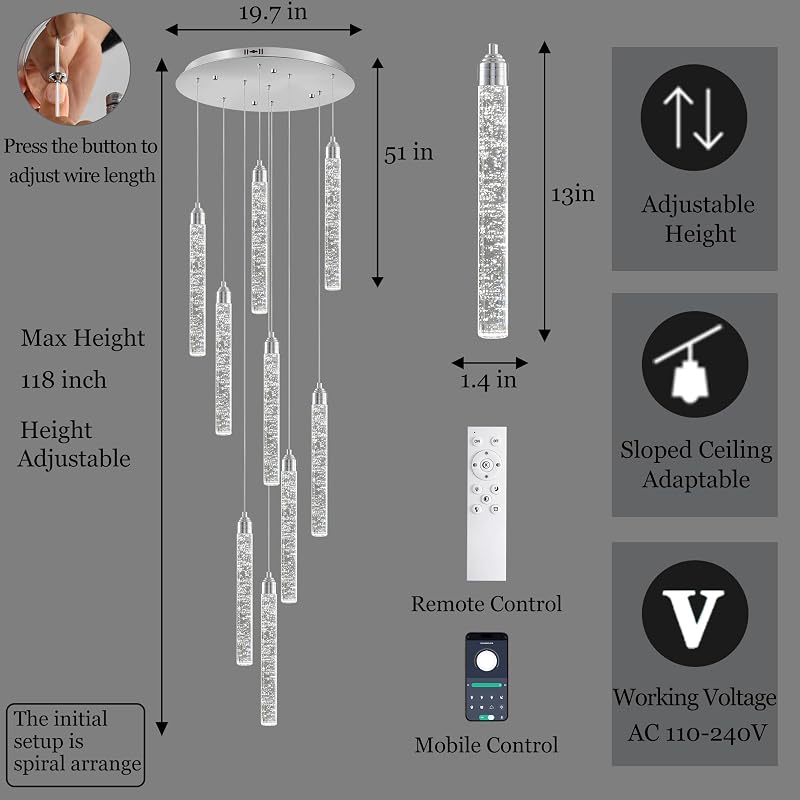 Candelabro cristal LED gota lluvia 9 luces control remoto