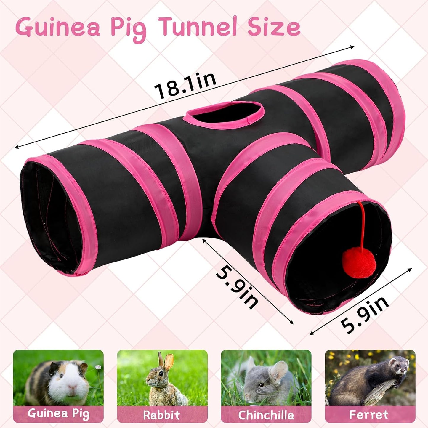 Túnel plegable para conejos con bola interactiva