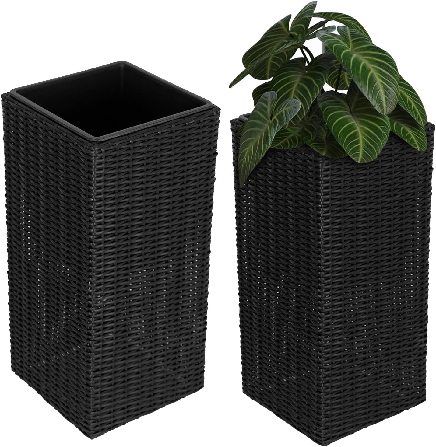 Set 2 Macetas Mimbre Color Negro