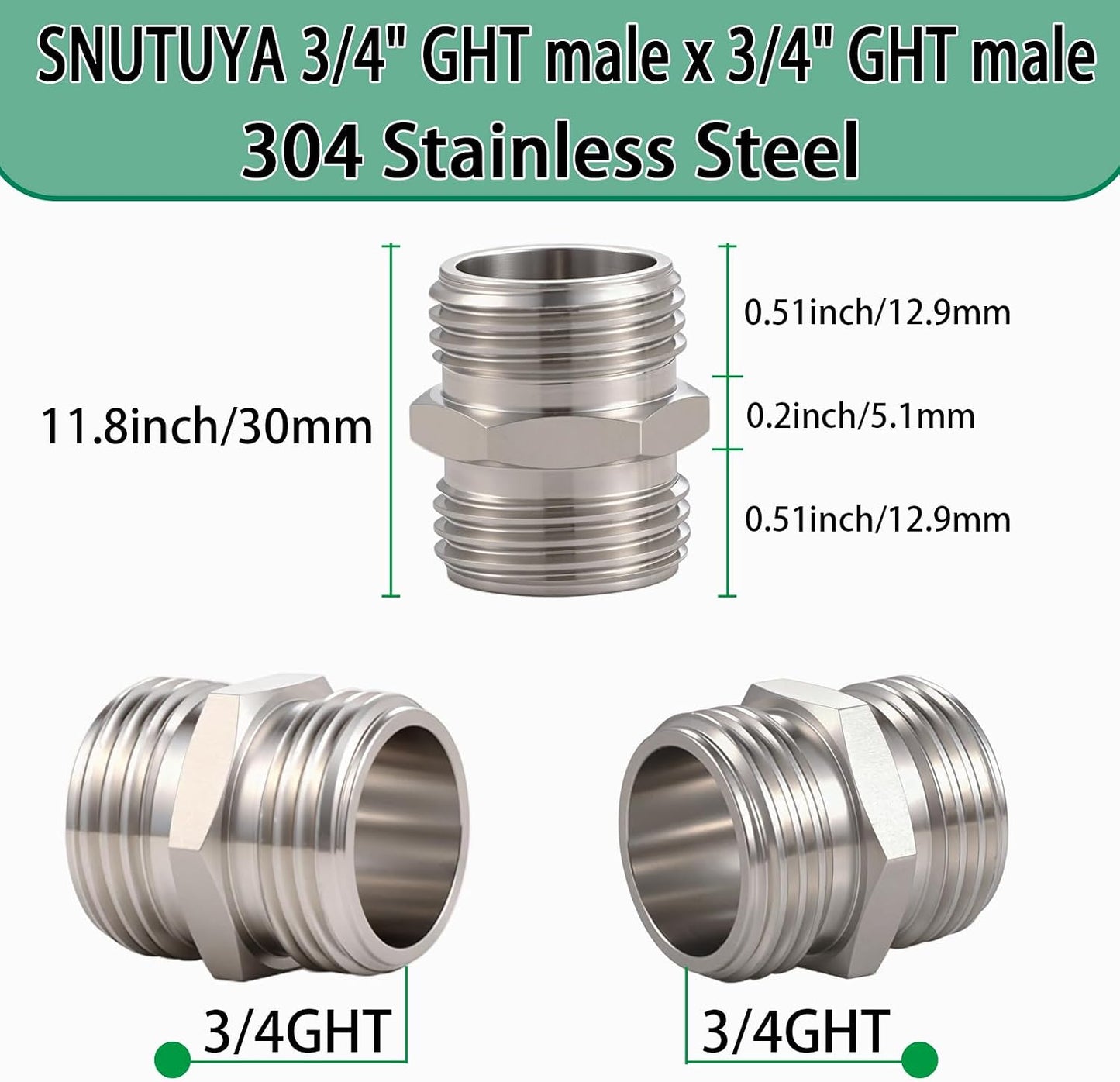 Conector macho 3/4 ght acero inox 304 paquete 2