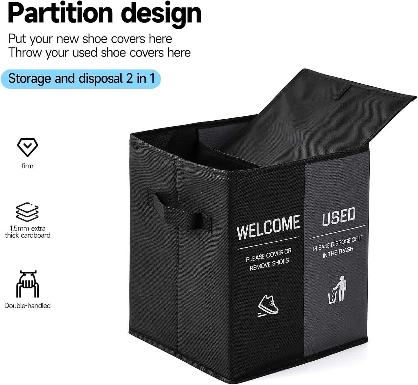Caja plegable para zapatos con fundas y letrero negro