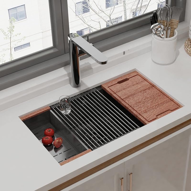 Fregadero cocina acero inox 32" estación montaje inferior