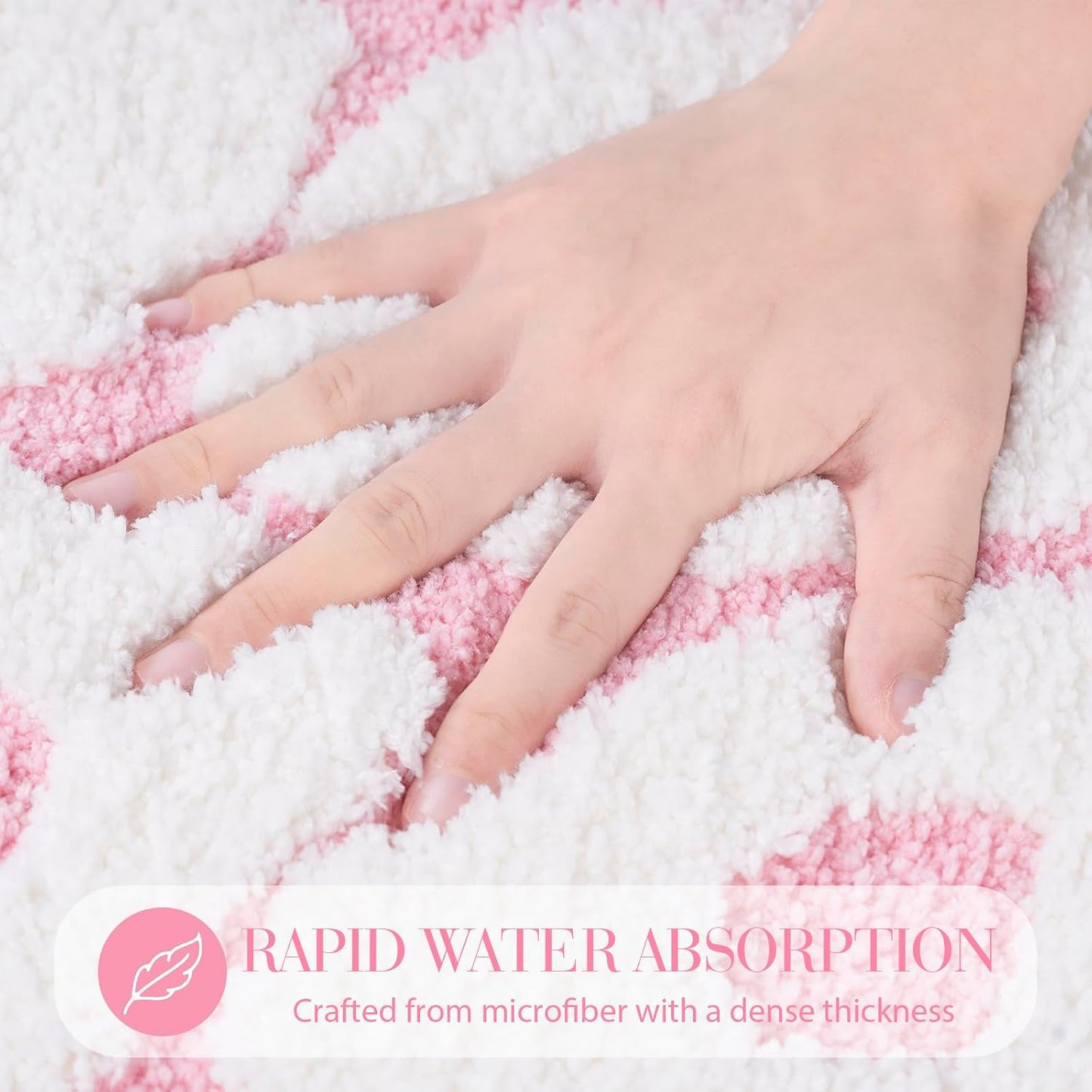 Alfombra baño texto inglés rosa claro antiderrap 25x21pulg