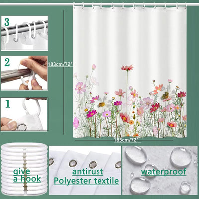 Cortina ducha tela impermeable 72x72pulg con 12 ganchos