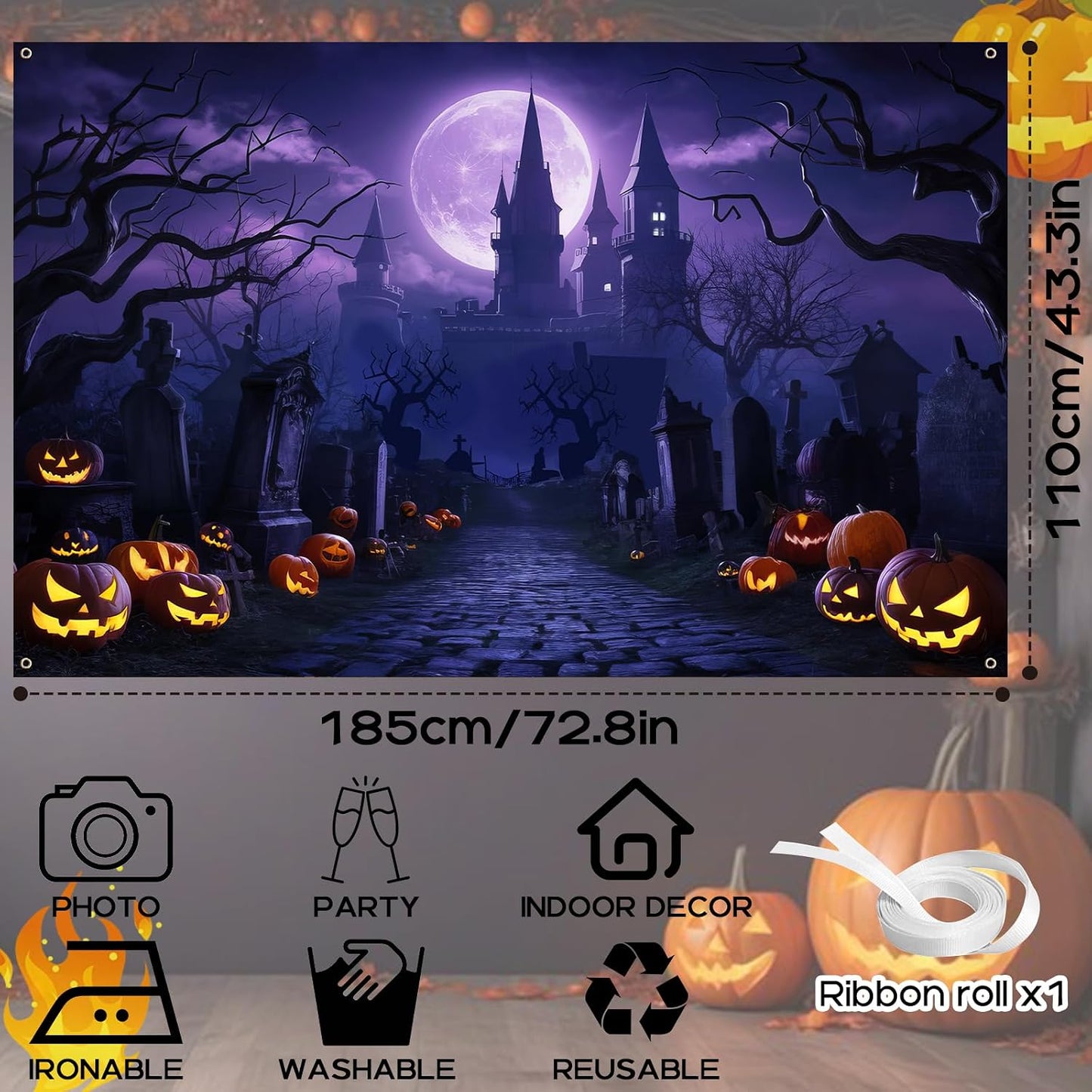 Cartel Halloween gran tela morada telón fondo fiesta
