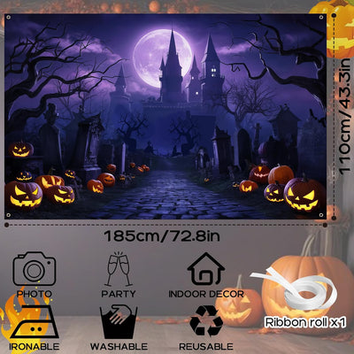 Cartel Halloween gran tela morada telón fondo fiesta