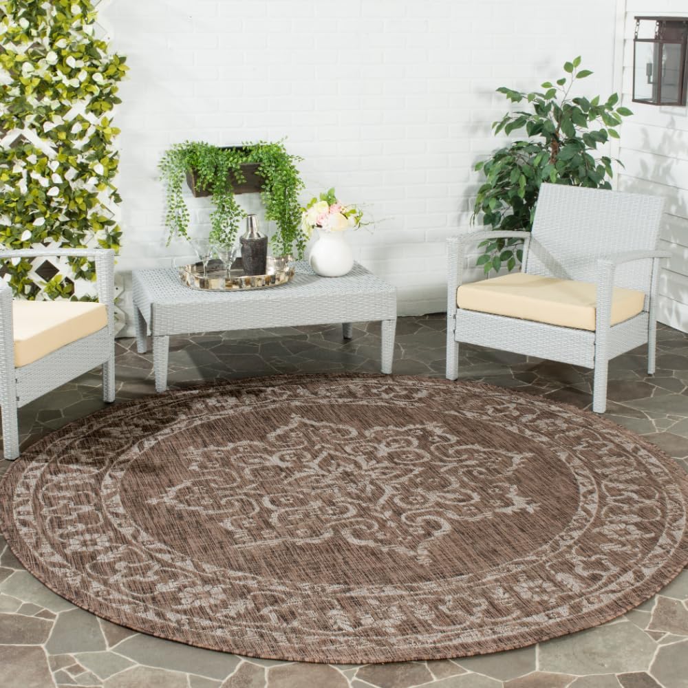 Alfombra lavable exterior redonda 6'7" marrón beige no