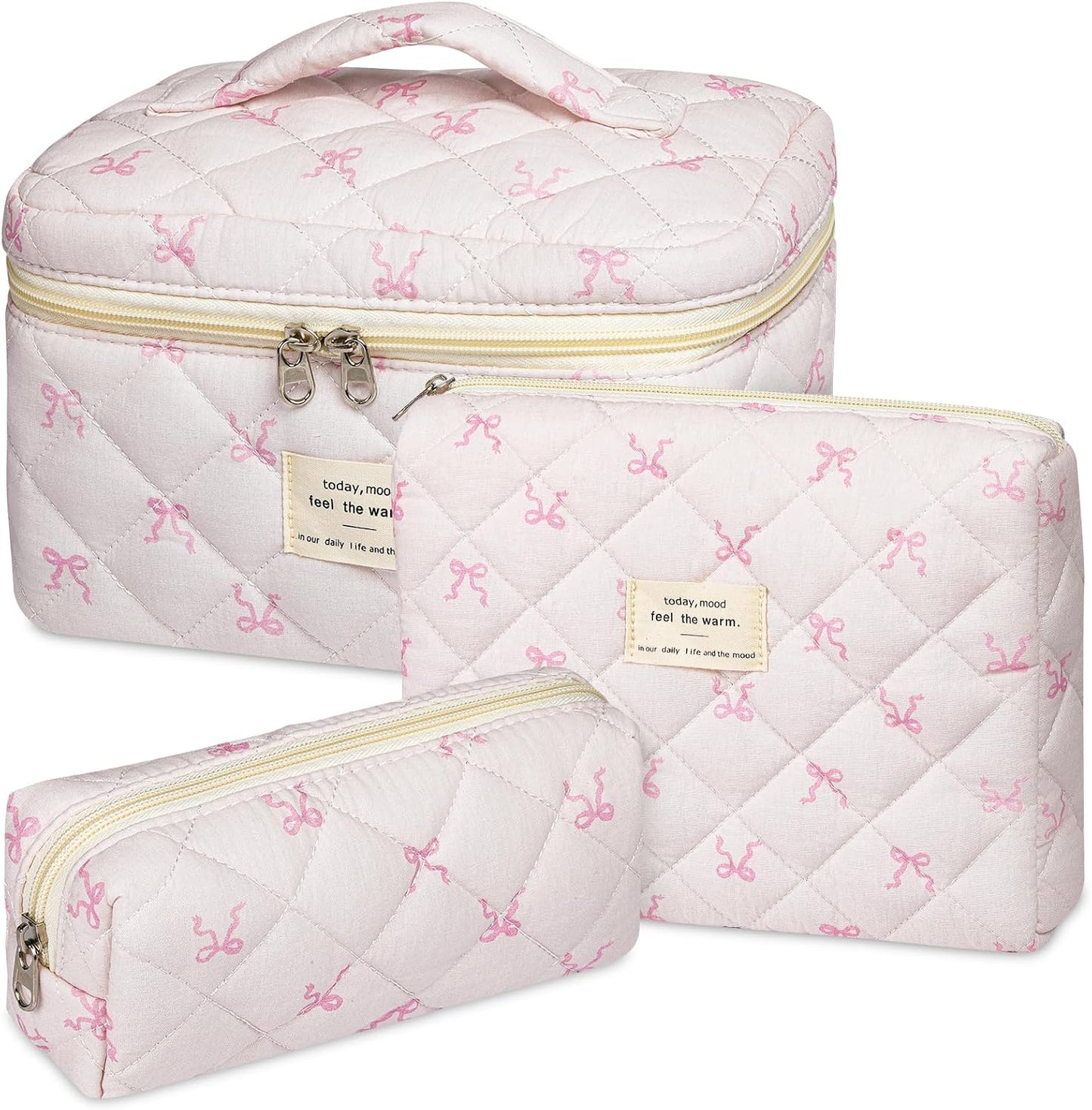 Bolsa maquillaje floral set 3 acolchadas algodón coquette