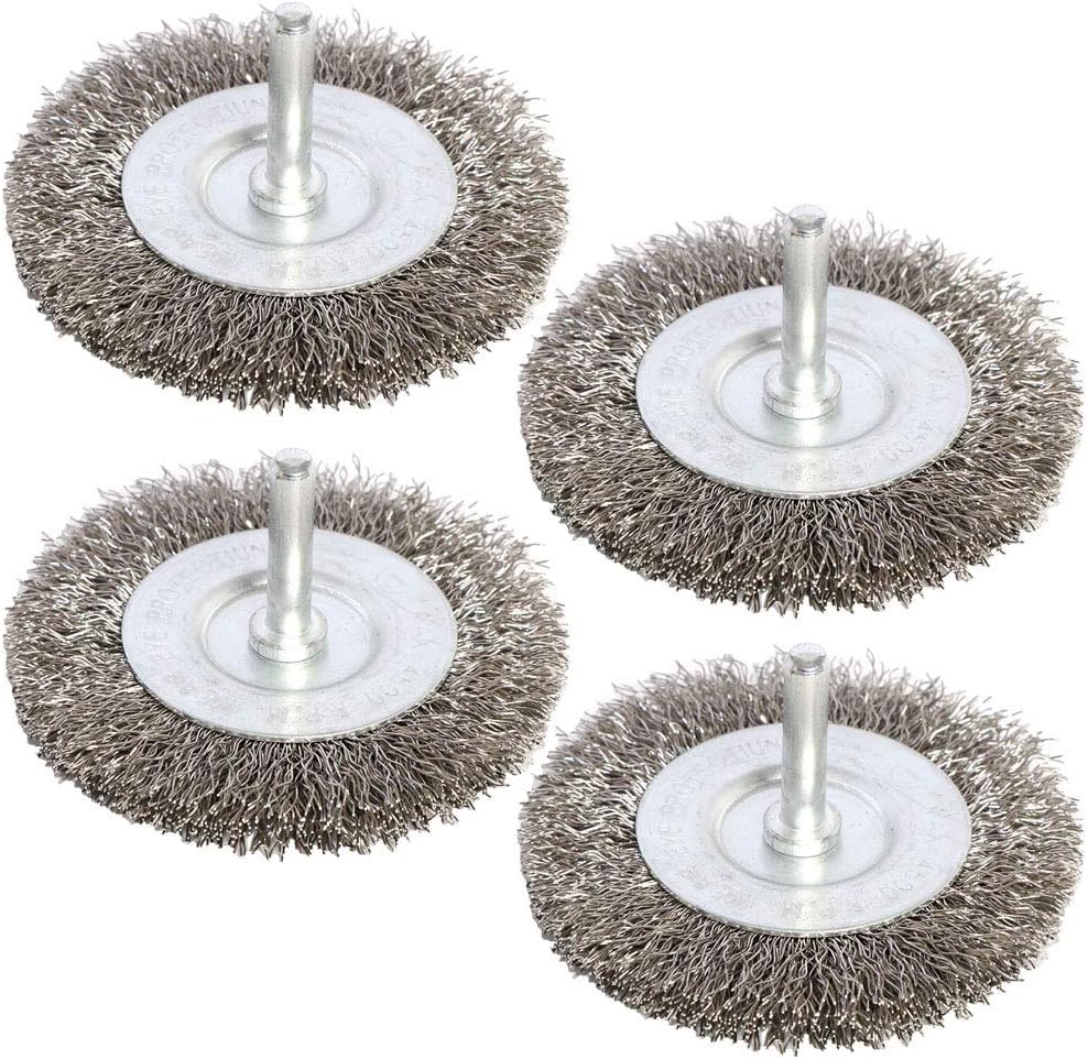 Set 4 cepillos alambre acero inox 3pulg vástago 1/4pulg