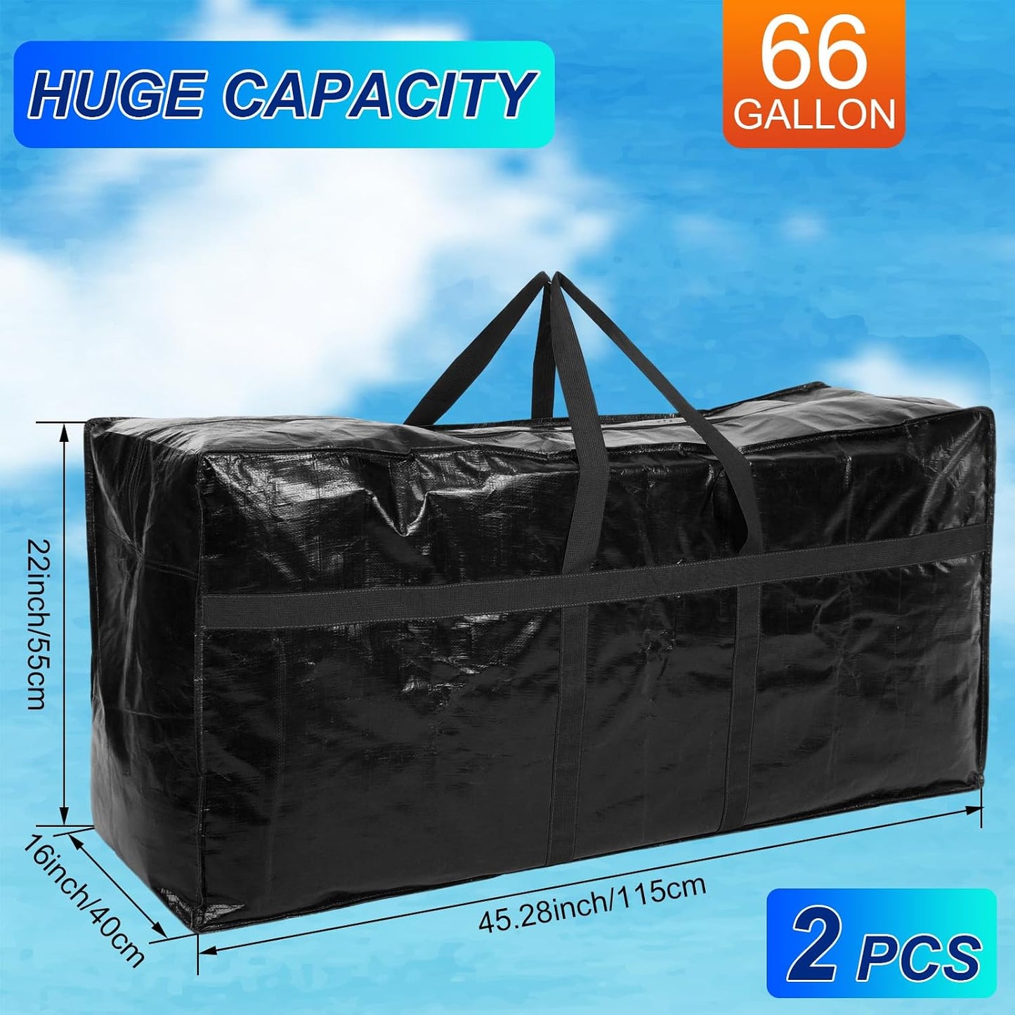 2 Pzas Bolsas Almacenamiento 66gal Con Cremallera Negro