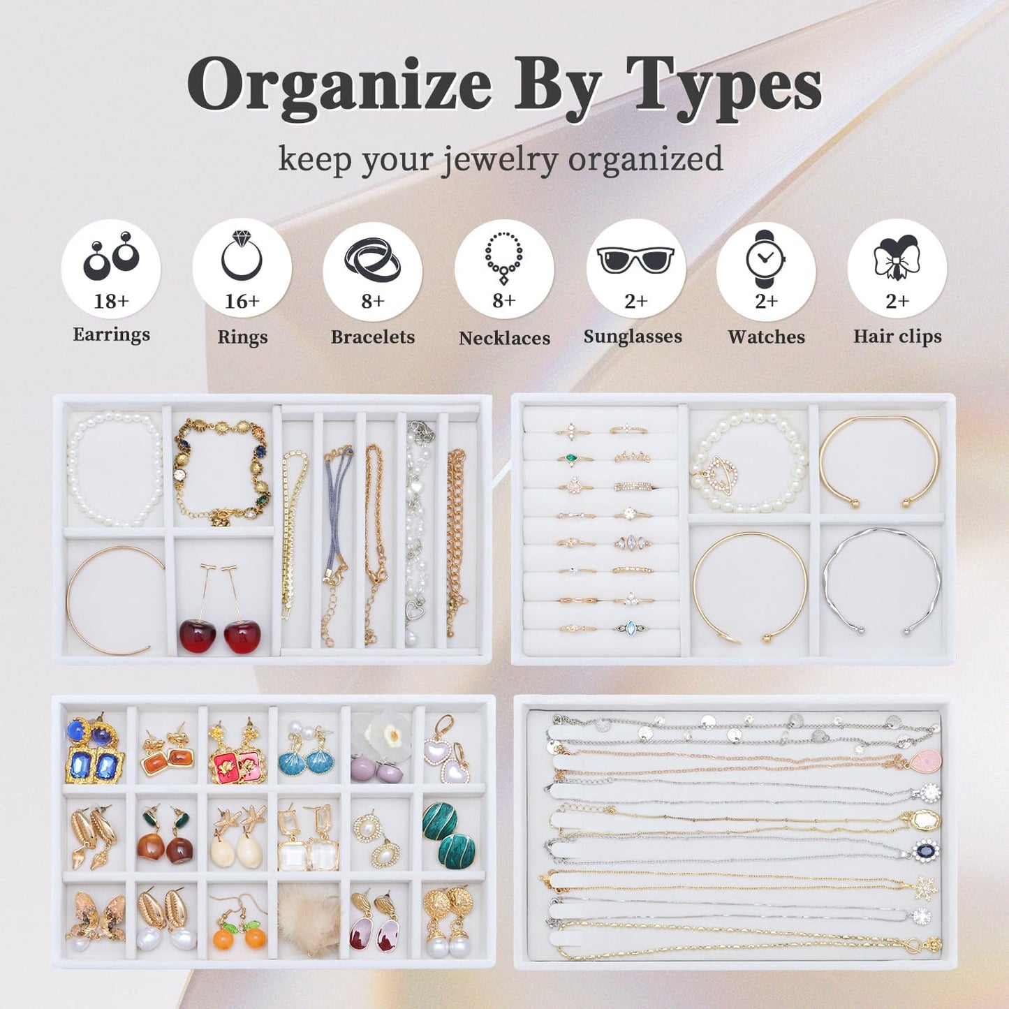 Bandeja terciopelo joyas 4 capas apilable cajón