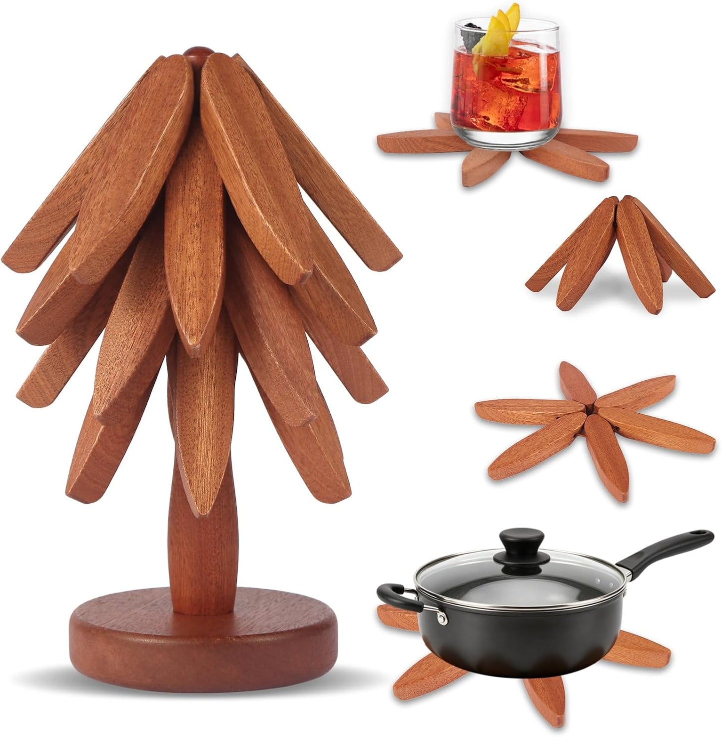 Salvamanteles plegables madera para platos calientes 4uds