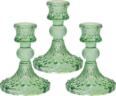 Portavelas cristal forma cónica 3 pzas color verde
