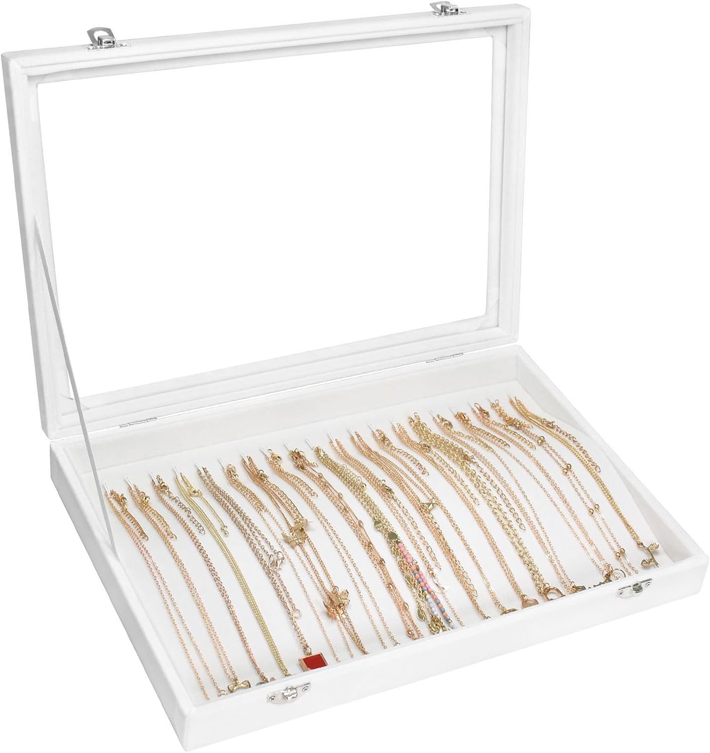 Caja organiz. collares 20 ganchos terciopelo con tapa