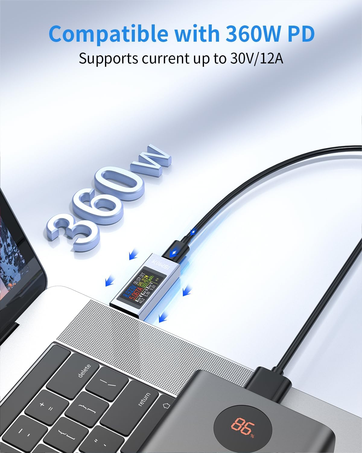 Medidor USB C 4-30V 0-12A PD Tester digital