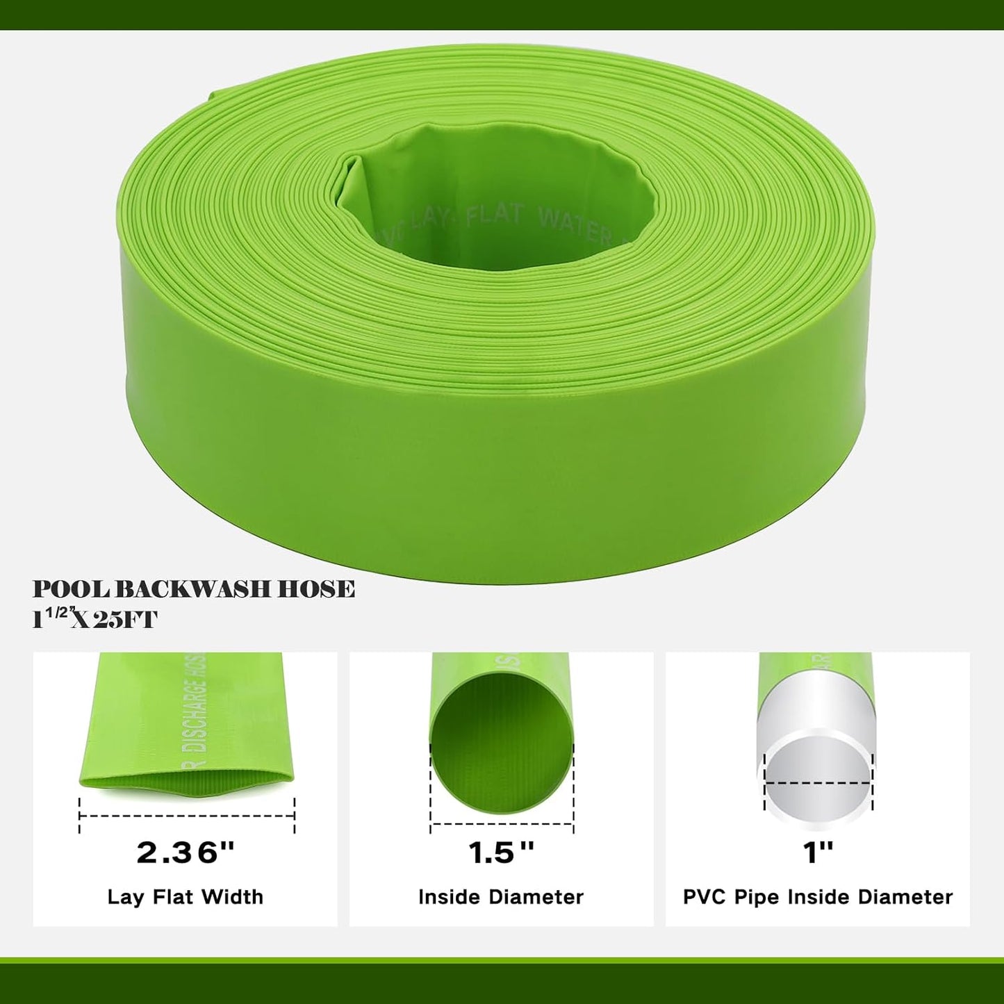 Manguera retrolavado piscina 1-1/2'' x 25pies 2 abrazaderas