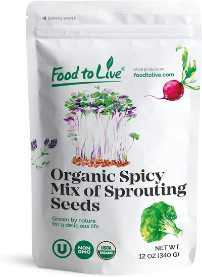 Mezcla germinantes orgánica picante 12oz brócoli rábano alfalfa