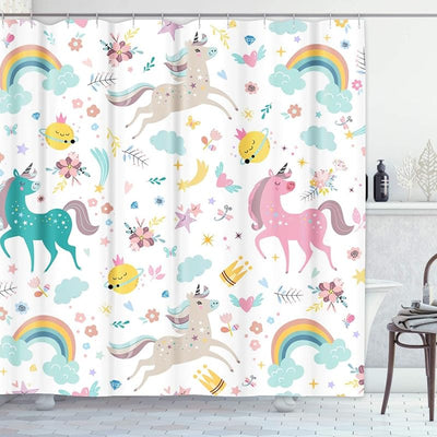 Cortina ducha niños unicornio azul arcoíris 72x78pulg