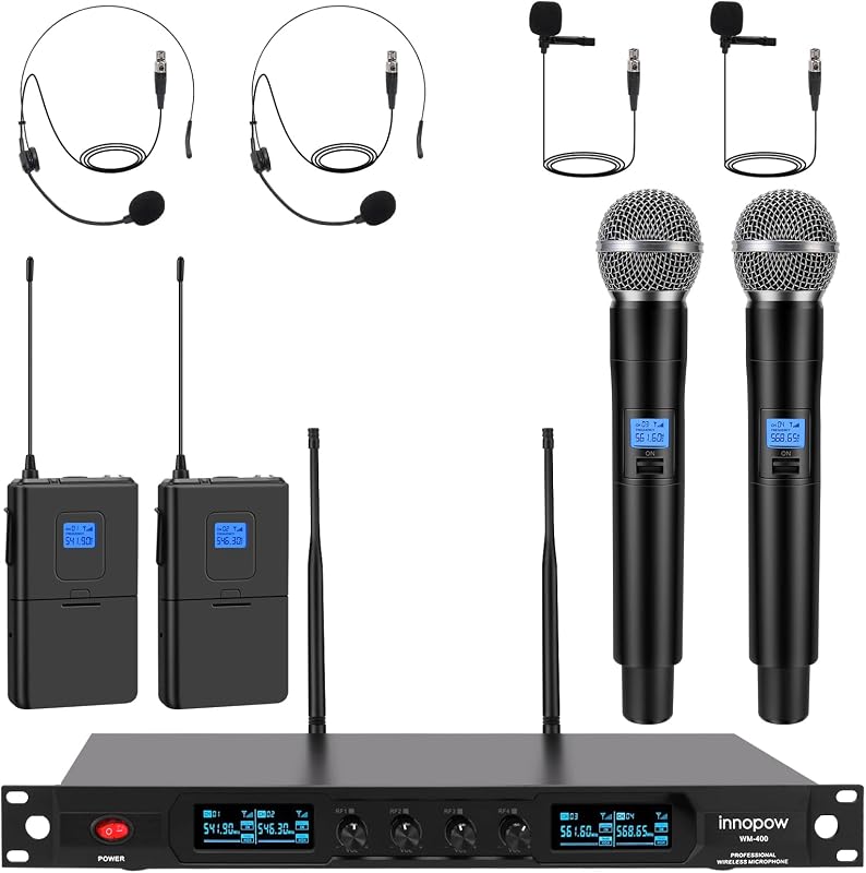Sistema micrófono inalámbrico 4 canales UHF 2 bolsillo