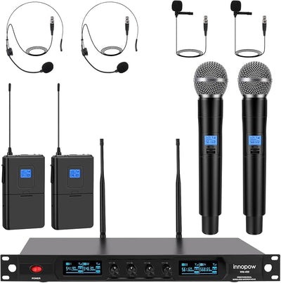 Sistema micrófono inalámbrico 4 canales UHF 2 bolsillo
