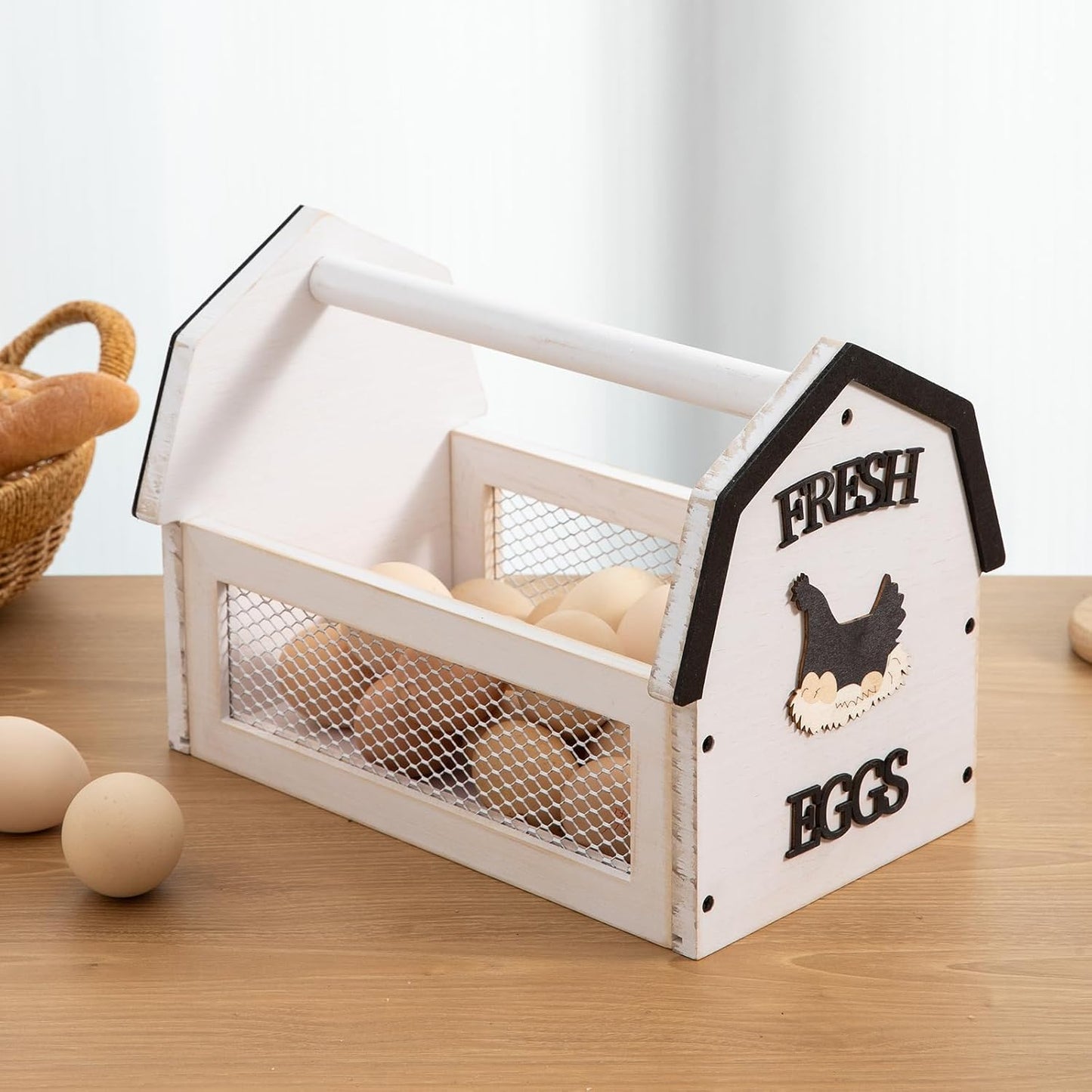 Cesta huevos madera para encimera grande
