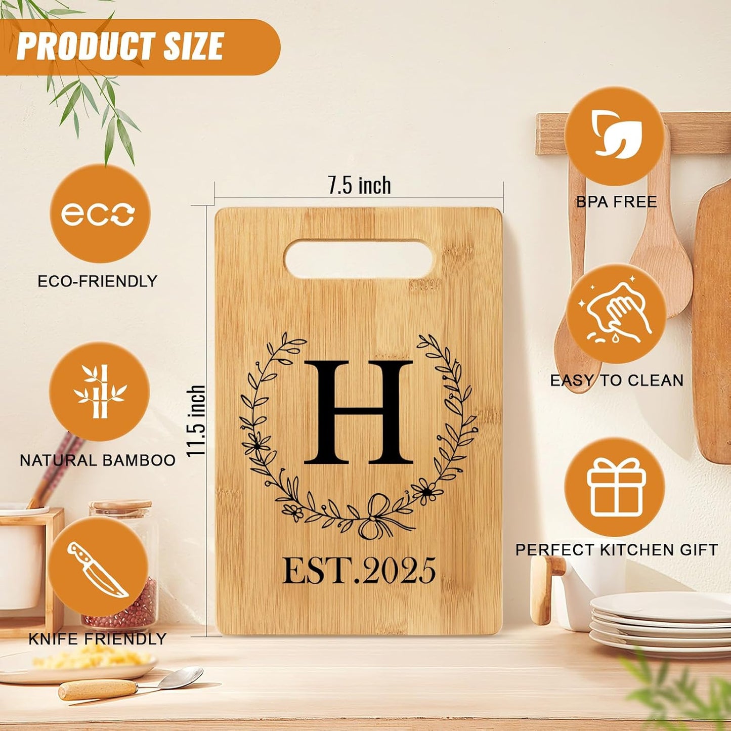 Tabla cortar personalizada con monograma regalo