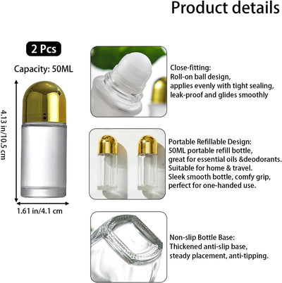 2 Botellas Vidrio 1.7oz con Bola Plástico para Aceites Esenciales