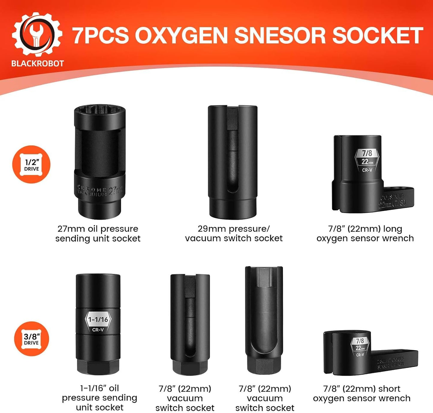 Set 7 Pzas Enchufes Sensor O2 3/8 1/2 7/8 22-29mm