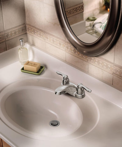 Grifo baño arco bajo dos manijas cromado