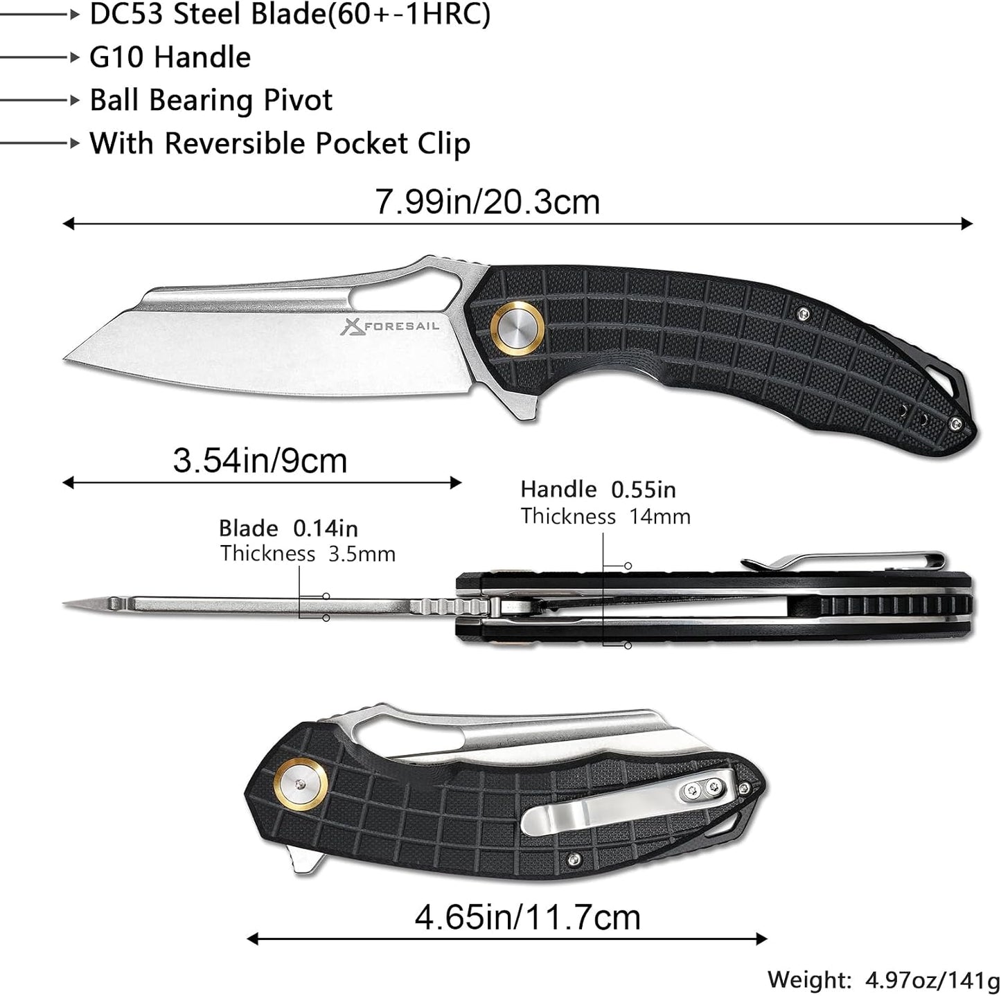 Cuchillo bolsillo plegable acero DC53 mango G10