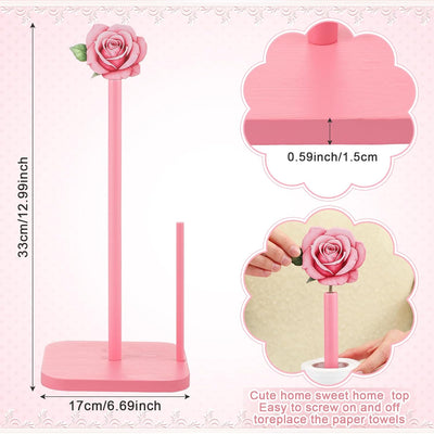 Soporte para toallas de papel de madera rosa lindo accesorio para encimera de baño y cocina