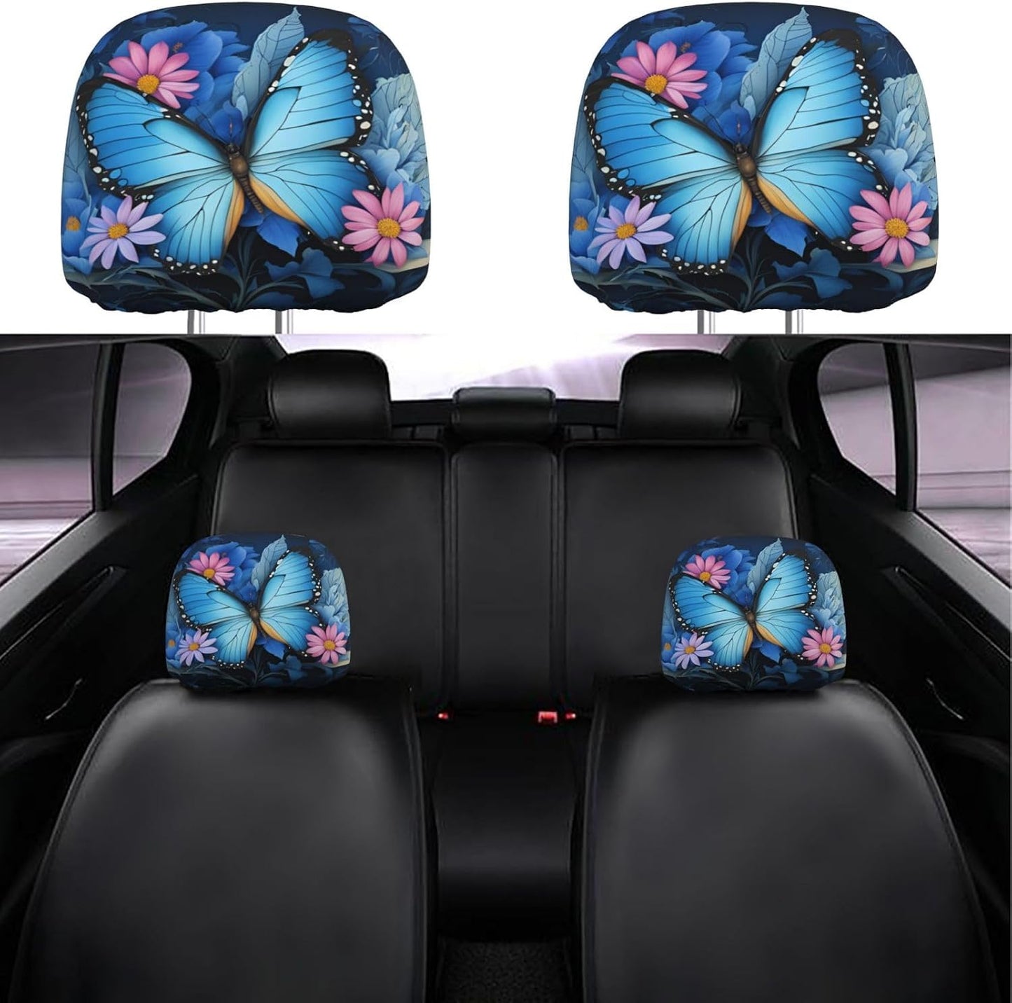 2 Fundas Reposacabezas Automóvil Diseño Mariposa Tela Universal