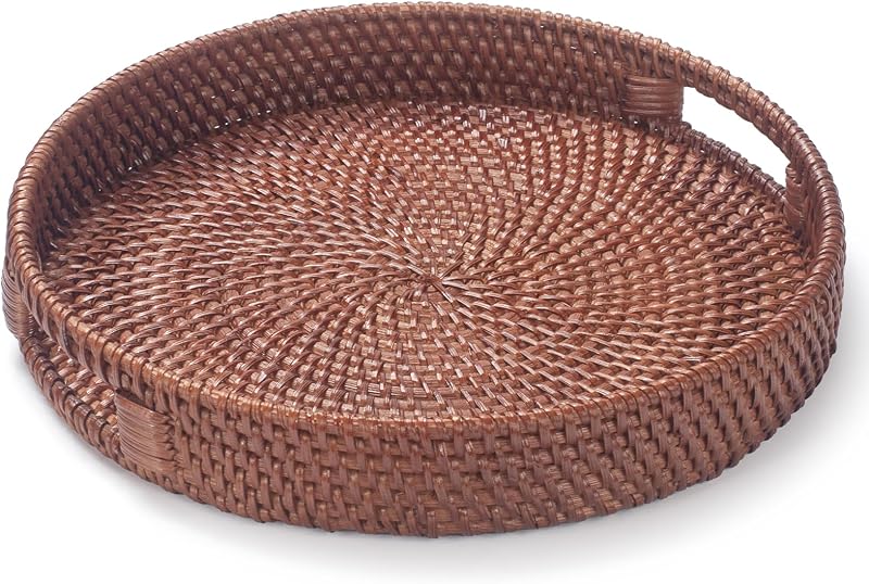 Bandeja ratán redonda 11.8pulg decorativa para mesa café