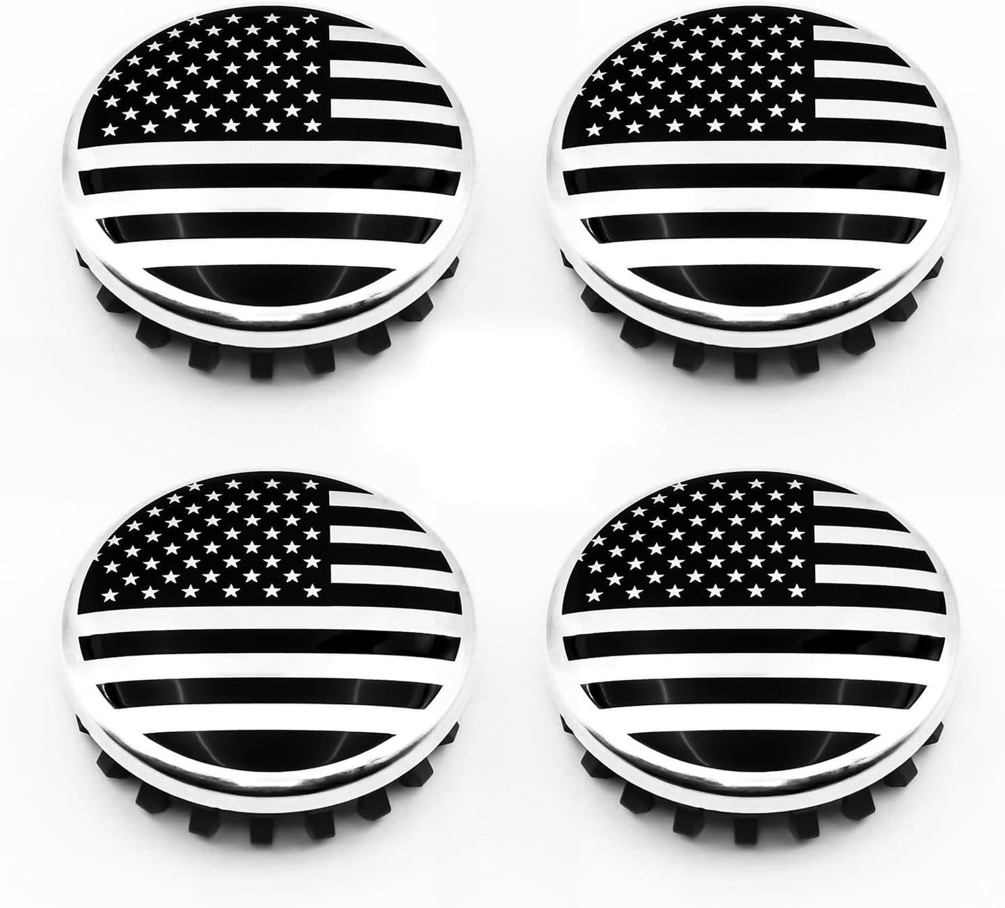 Set 4 Tapacubos Rueda Coche Estilo Bandera Negro