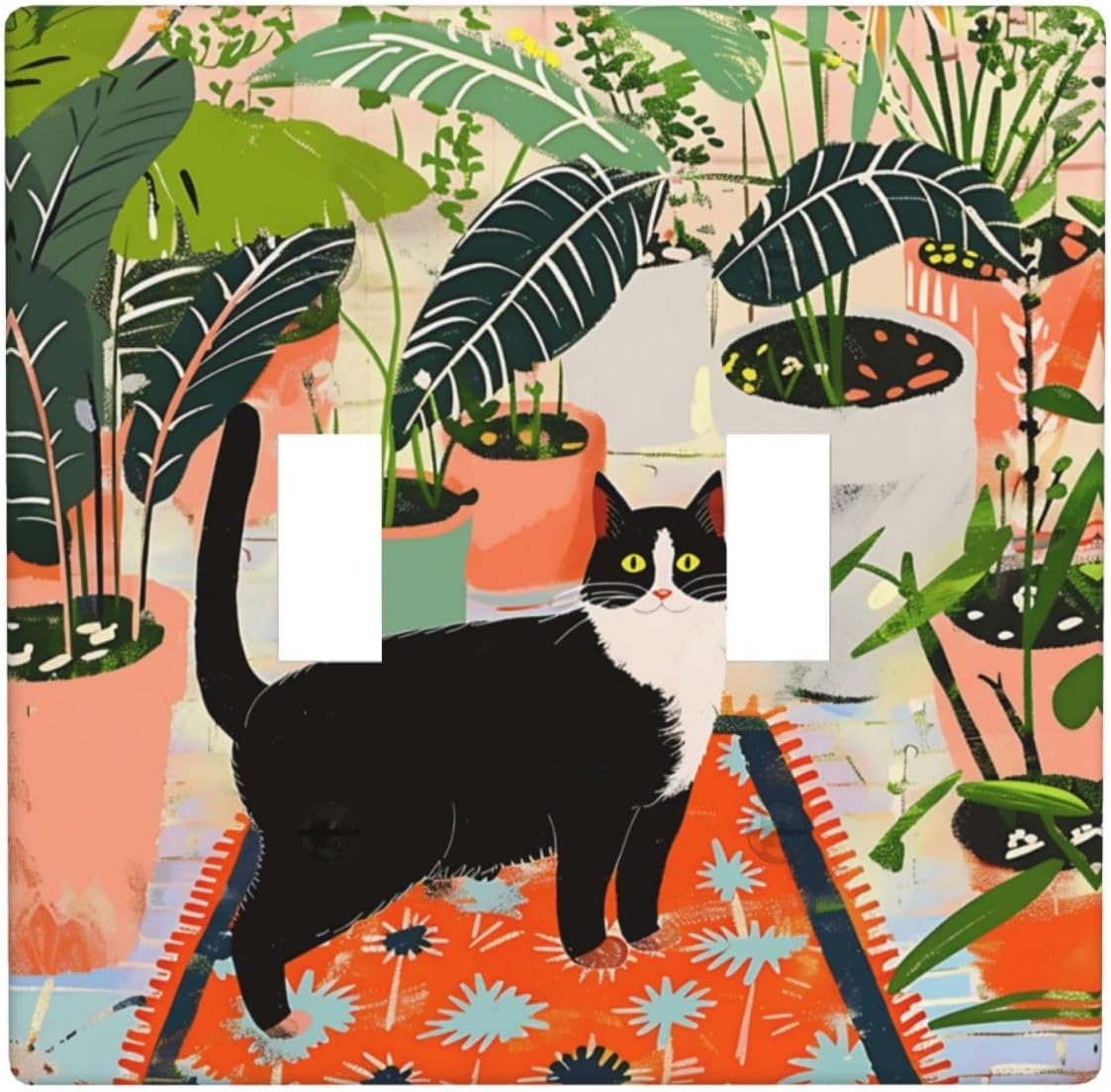 Placa decorativa interruptor gato botánico 2 bandas cocina baño