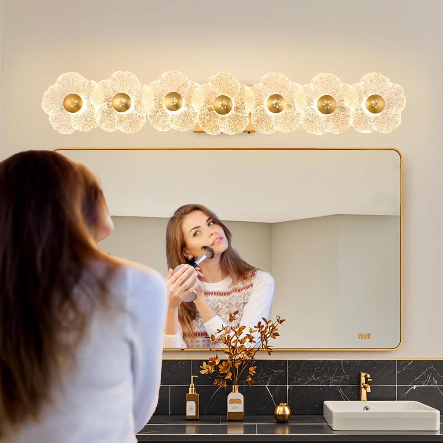 Lámpara baño ajustable 3000K-6000K vidrio floral