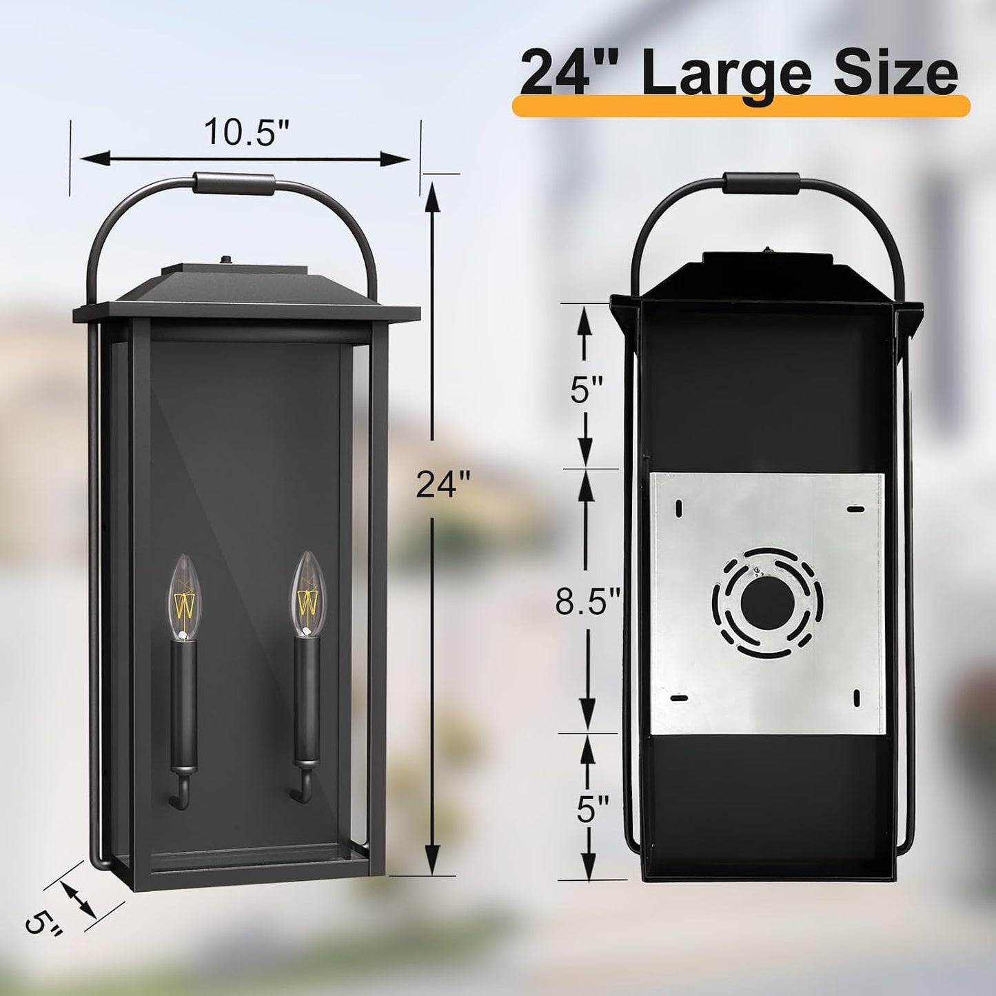 Lámpara pared exterior 24pulg 2 luces negra mate impermeable
