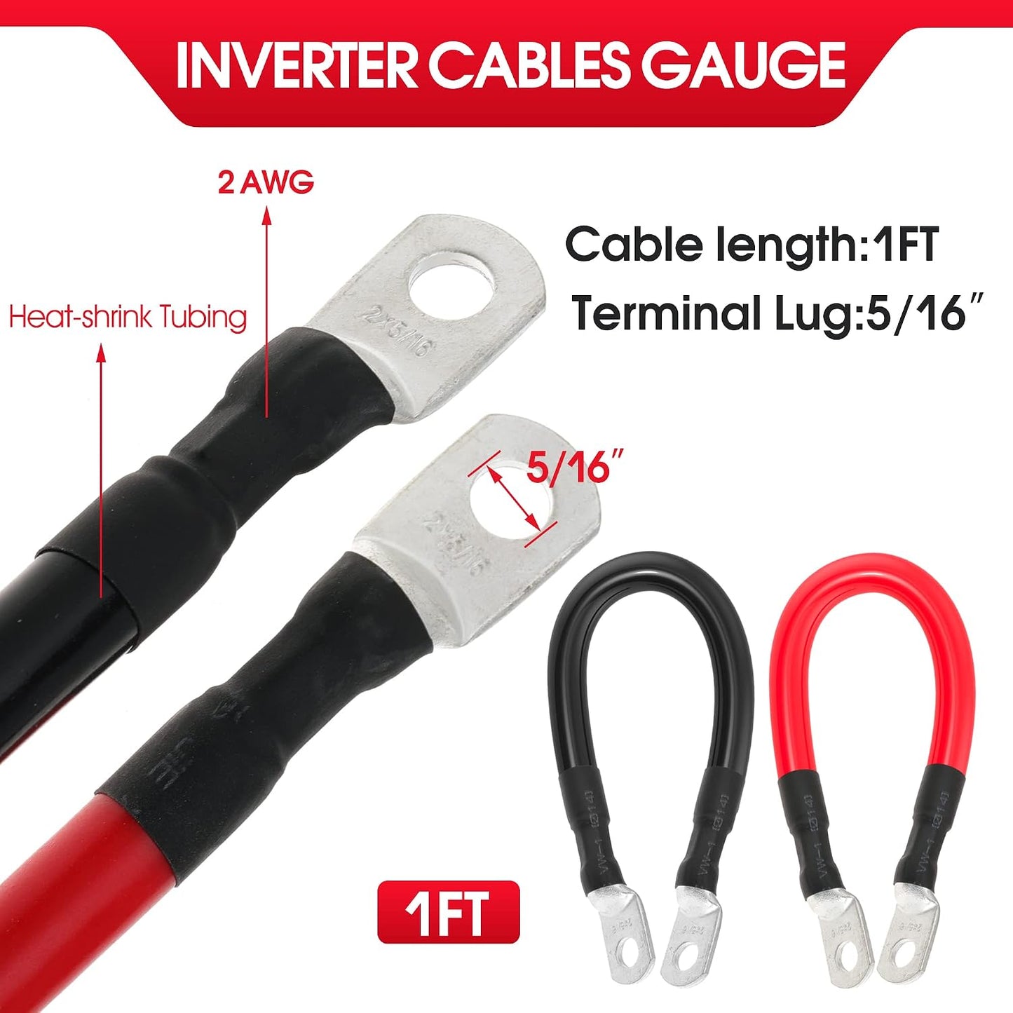 Cable batería 2AWG con terminales 5/16" para autos y barcos