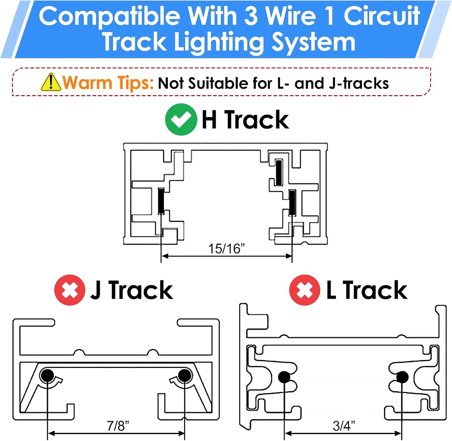 2 Conectores H Track WAC Lighting 120V 3 Cables Blanco