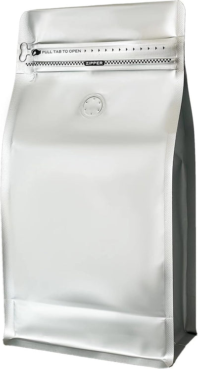 Bolsas café aluminio plateado 16oz con cremallera reutiliz.