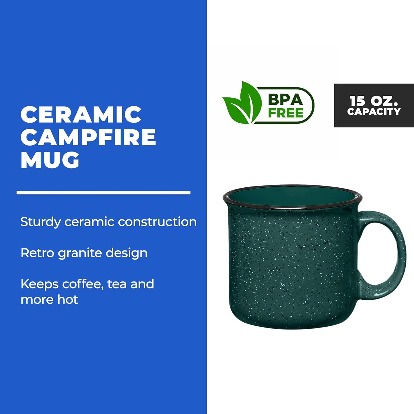 Set 8 Tazas Cerámica 15oz Verde Azulado para Hogar Viajes