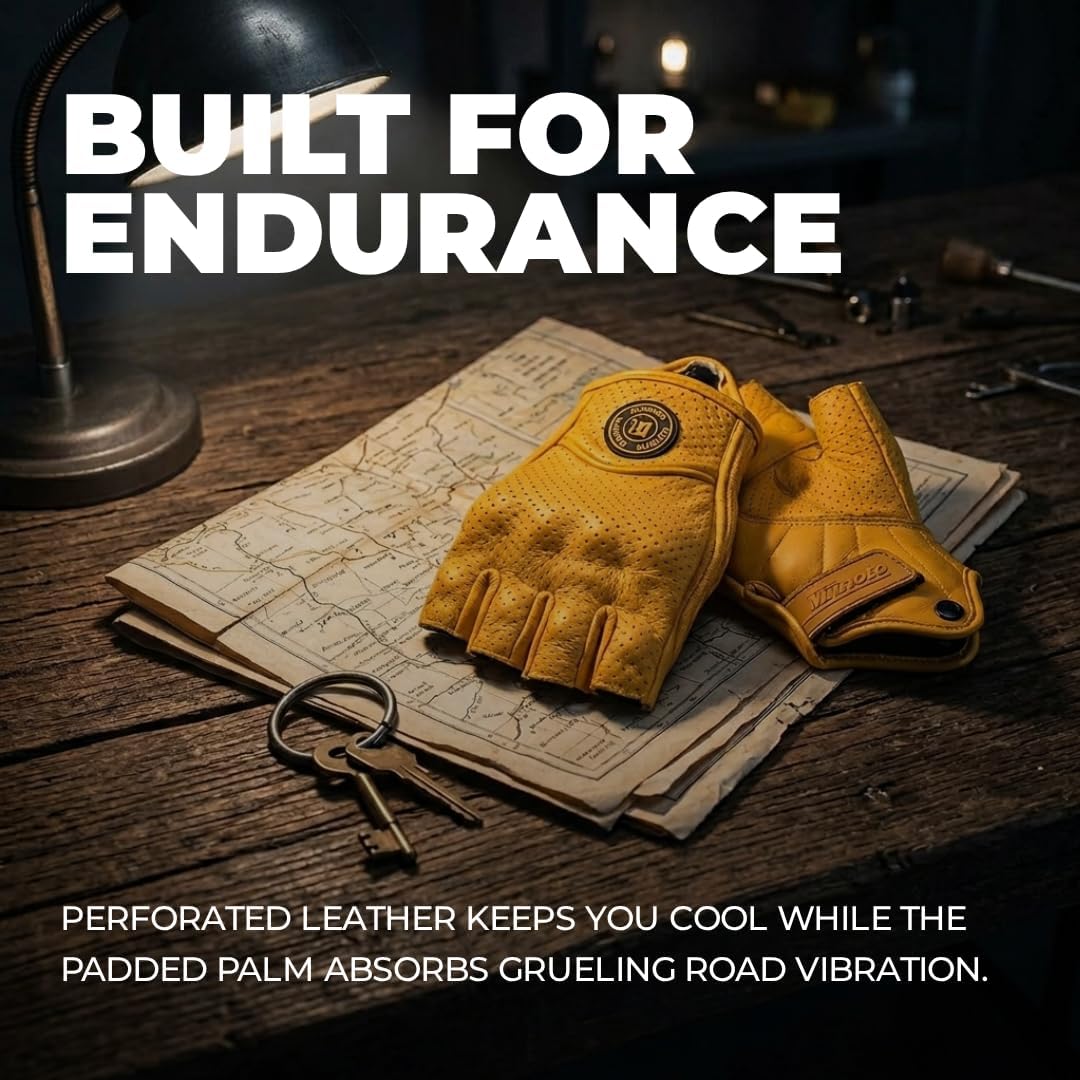 Guantes motocicleta cuero sin dedos verano hombre