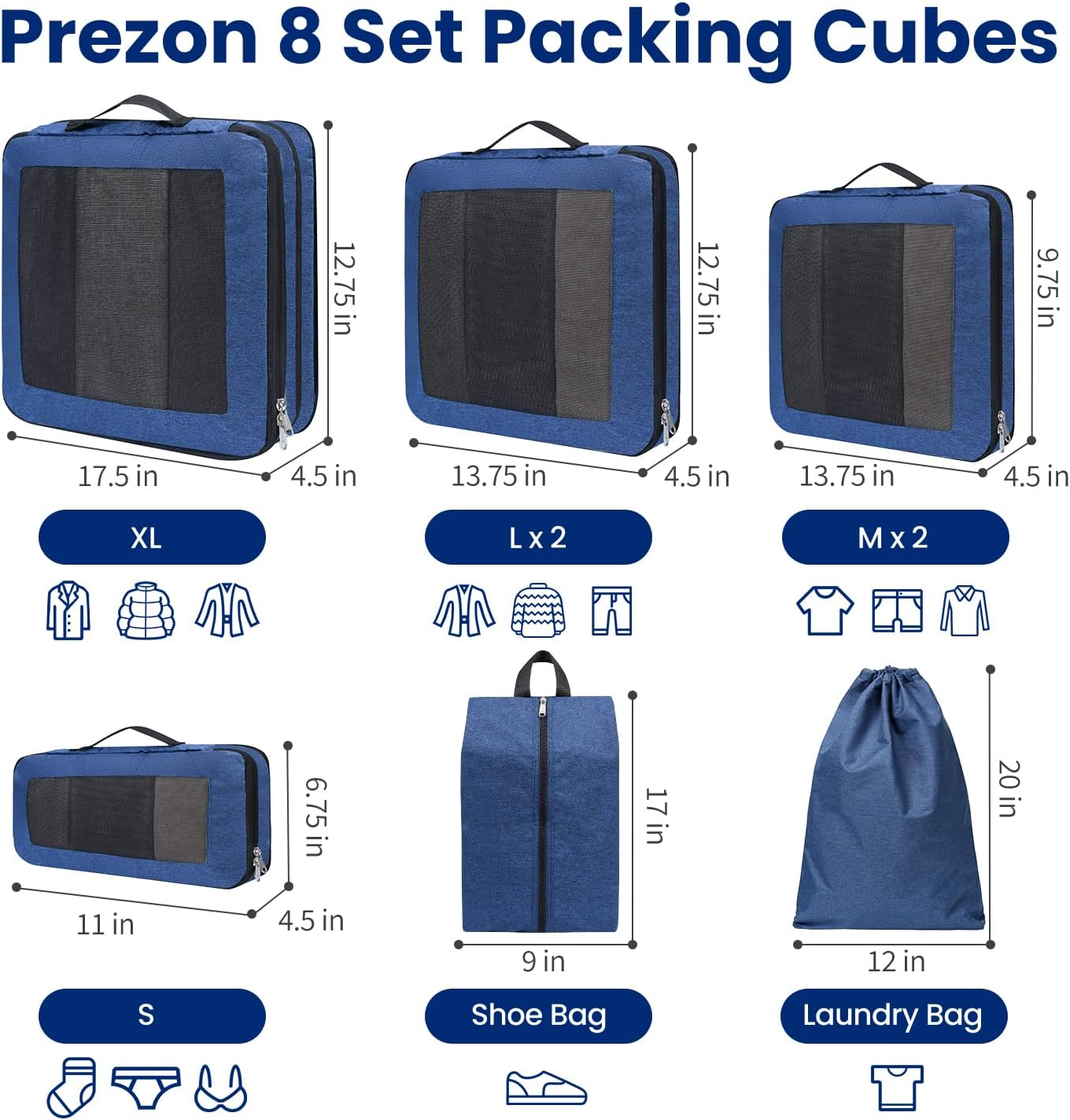 Set 8/6/4 cubos compresión para maletas duradero