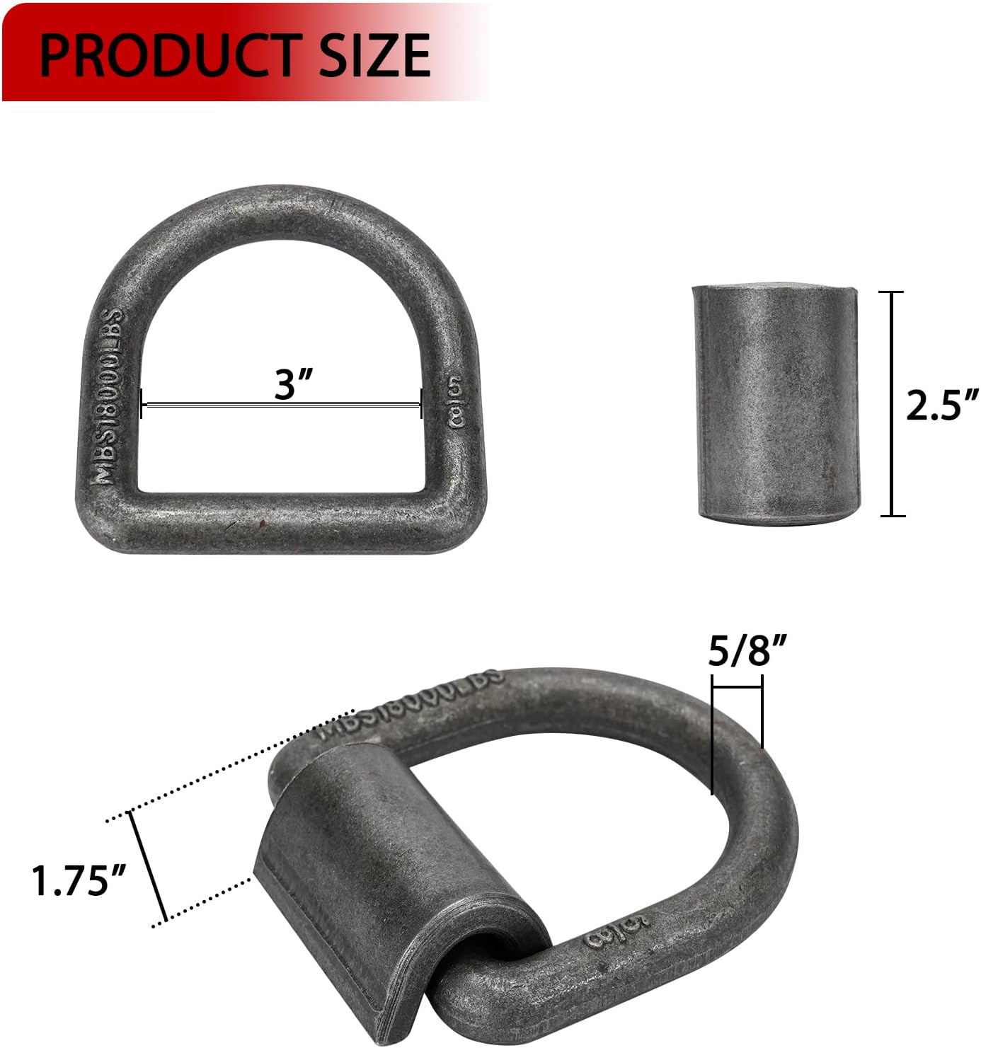Anclajes anillo D acero forjado 18000lb para ATV UTV pack 4