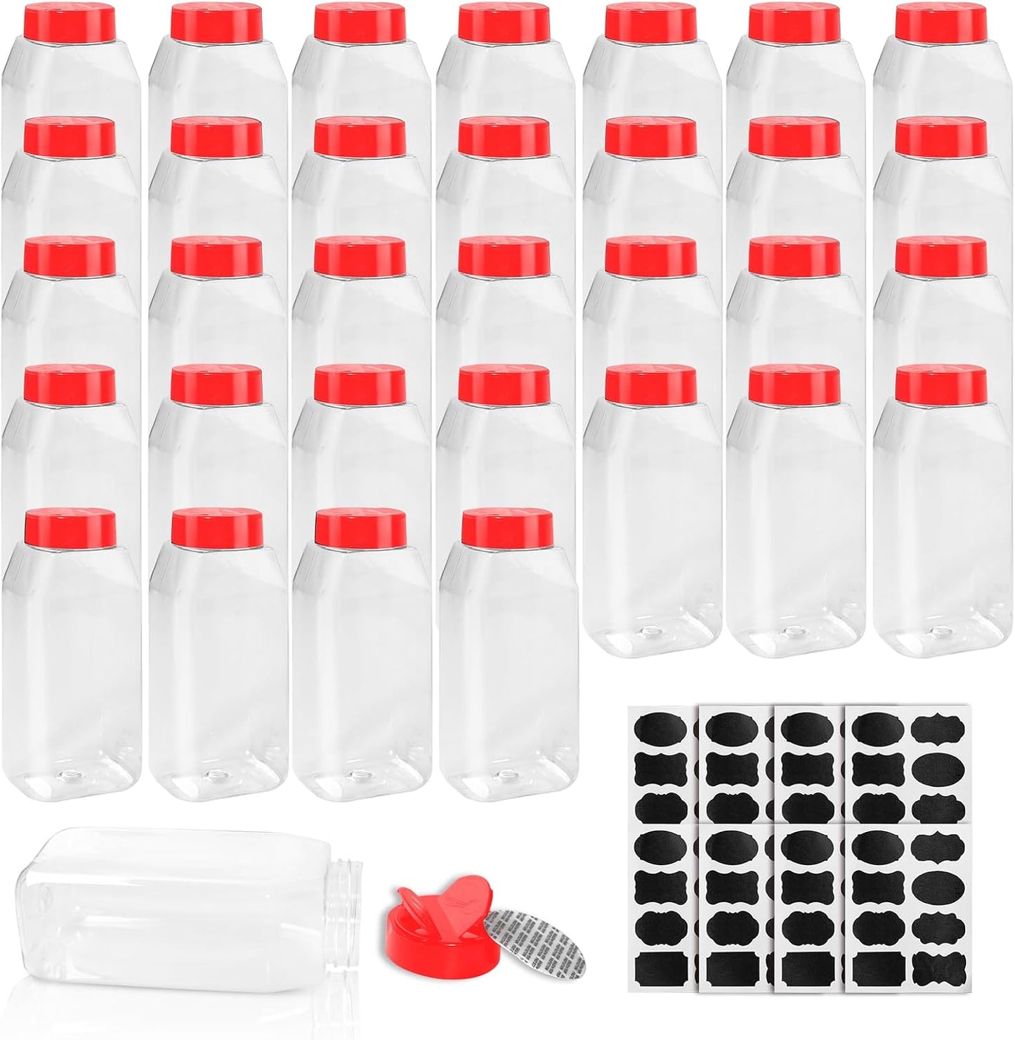 34 Pzas Tarros Plástico 16oz Especias con Tapa Reutiliz.