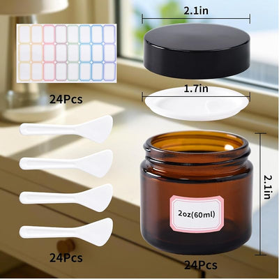 24 Frascos Vidrio Ámbar 2oz con Tapas y Revestimiento