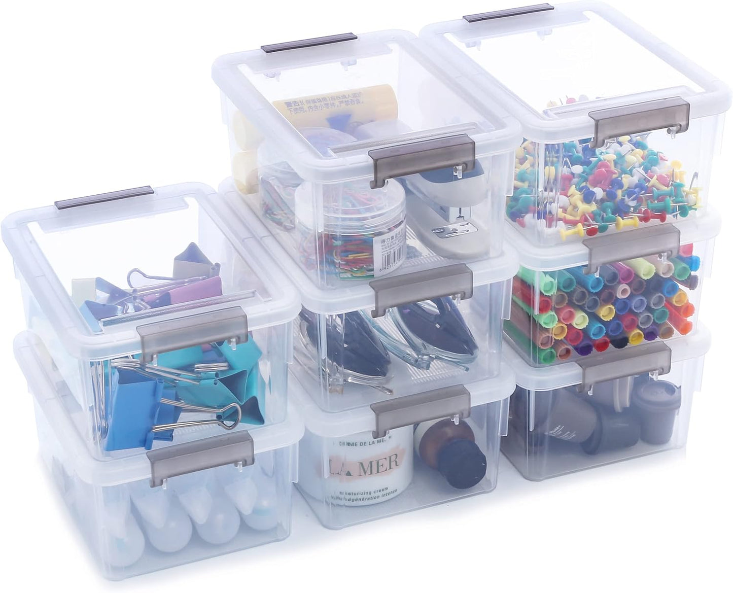 Contenedores plástico 1.3qt apilable 8 pzas blanco